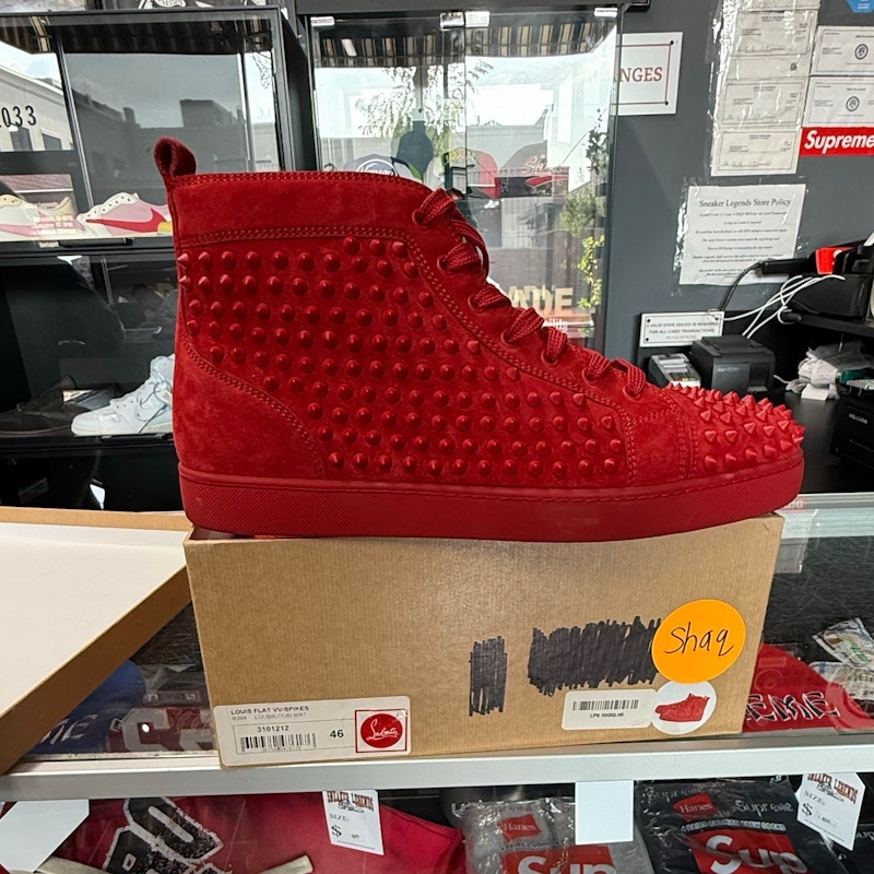 Christian Louboutin Louis Spikes High Top Sneakers Red Suede