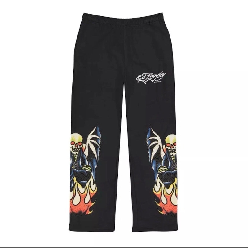 Ed Hardy Xman Rhinestone Baggy Sweatpant Black