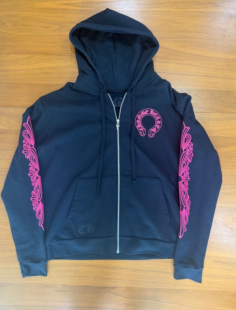 Chrome Hearts Hoodie Zip Up Horseshoe Black / Pink