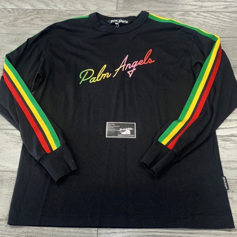 Palm Angels Rainbow Track Long Sleeve T-Shirt Black Multi