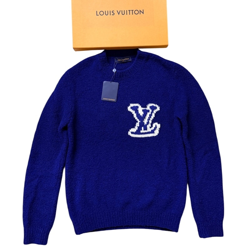 Louis Vuitton L Fleece Long-Sleeved Knitted Crewneck Sweatshirt Blue