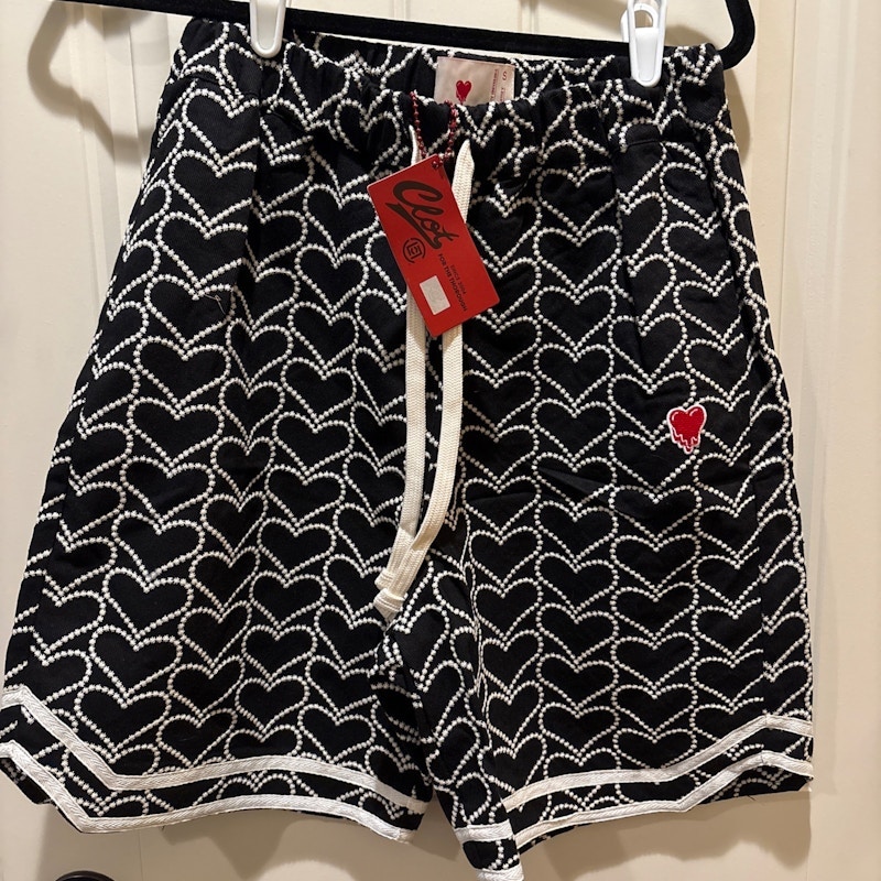 Clot Emotionally Unavailable Heart Embroidered Shorts Black