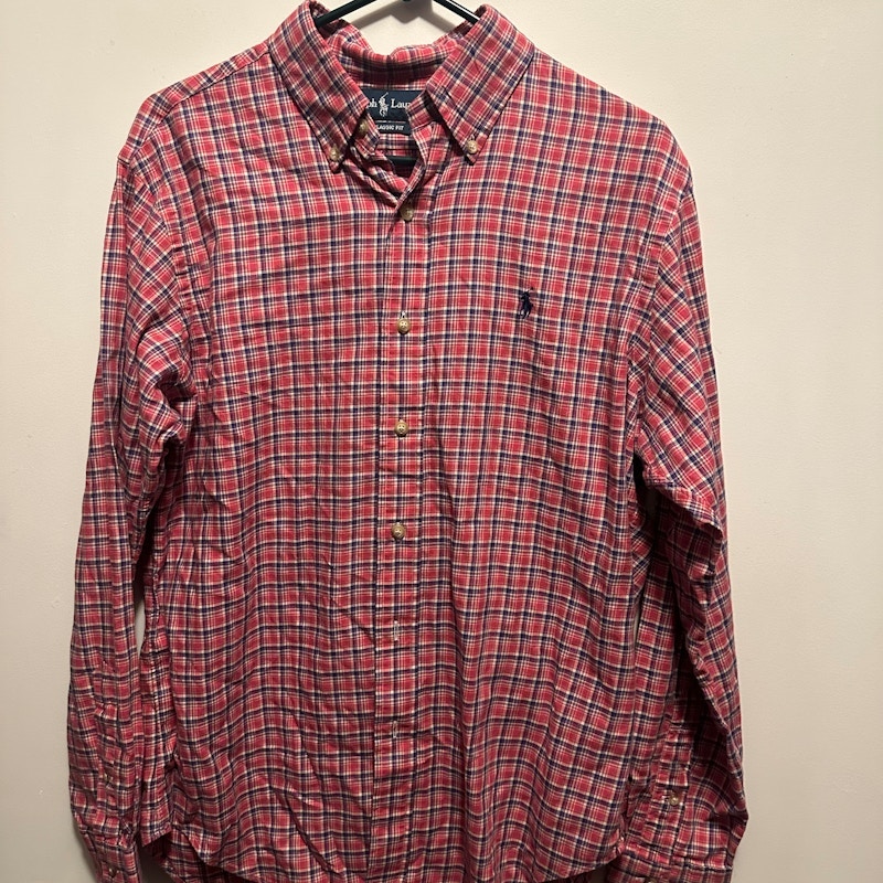 Ralph Lauren Classic Fit Plaid Long Sleeve Button Down Shirt Red