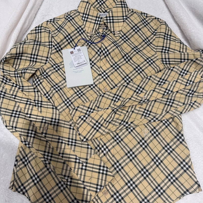 Burberry Grain IP Check Cotton Shirt Archive Beige