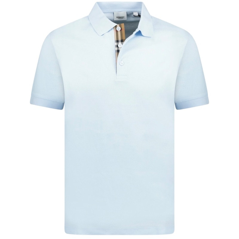 Burberry Check Placket Polo Shirt Pale Blue