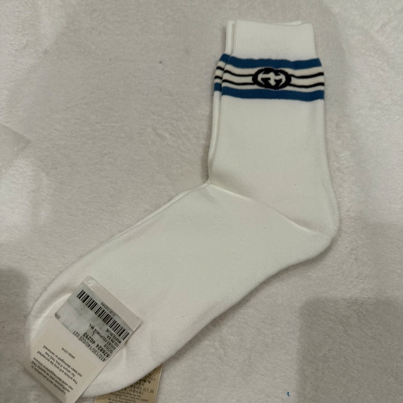 Gucci Interlocking G Stripe Cotton Socks White Blue