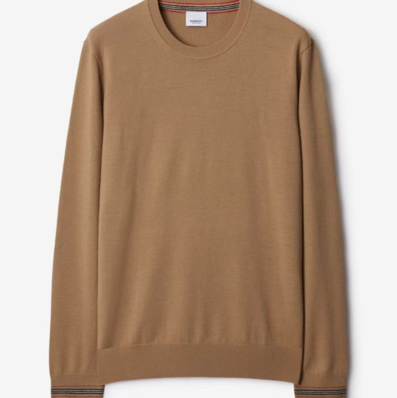 Burberry Icon Stripe Cuff Wool Sweater Camel