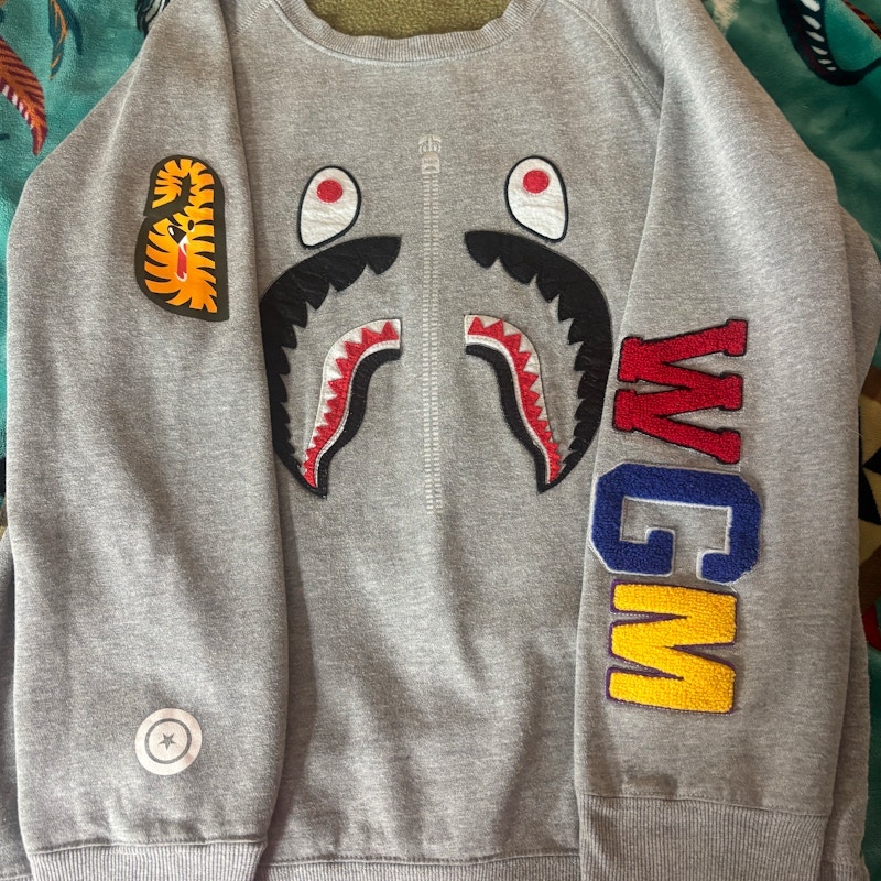 A Bathing Ape Shark & Tiger Crewneck Sweatshirt Gray