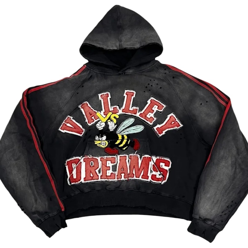 Valley Dreams Distressed Graphic Hoodie Black Red