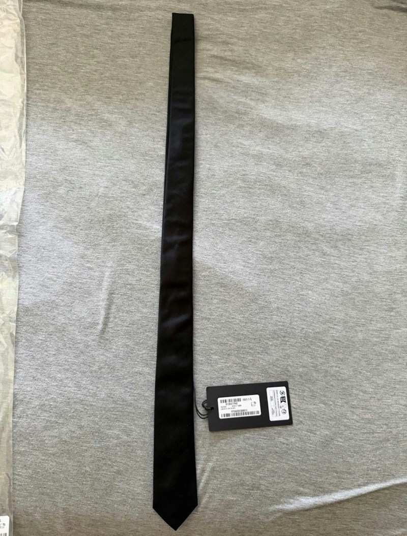 Saint Laurent Paris YSL Black Satin Solid Slim Tie