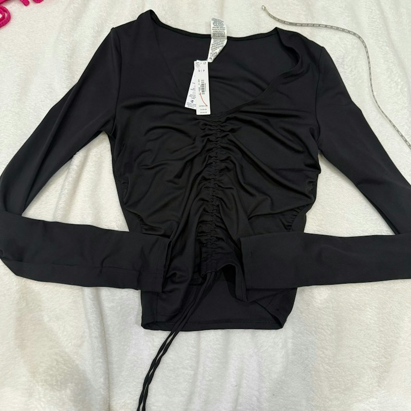 PINK Victoria's Secret Ruched Long Sleeve Top Black