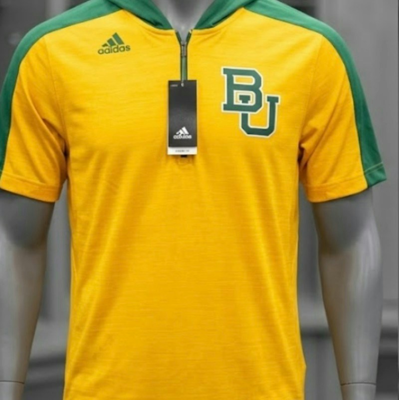 Adidas Baylor Bears Short Sleeve Quarter-Zip Hoodie Yellow Green