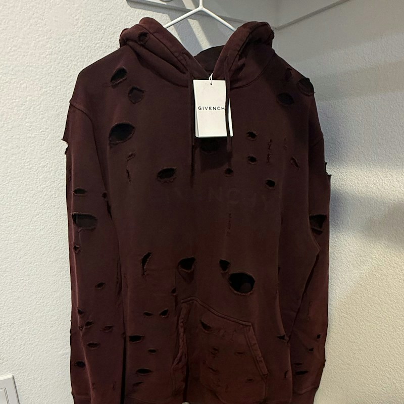 Givenchy Distressed Hooded Sweatshirt Burgundy