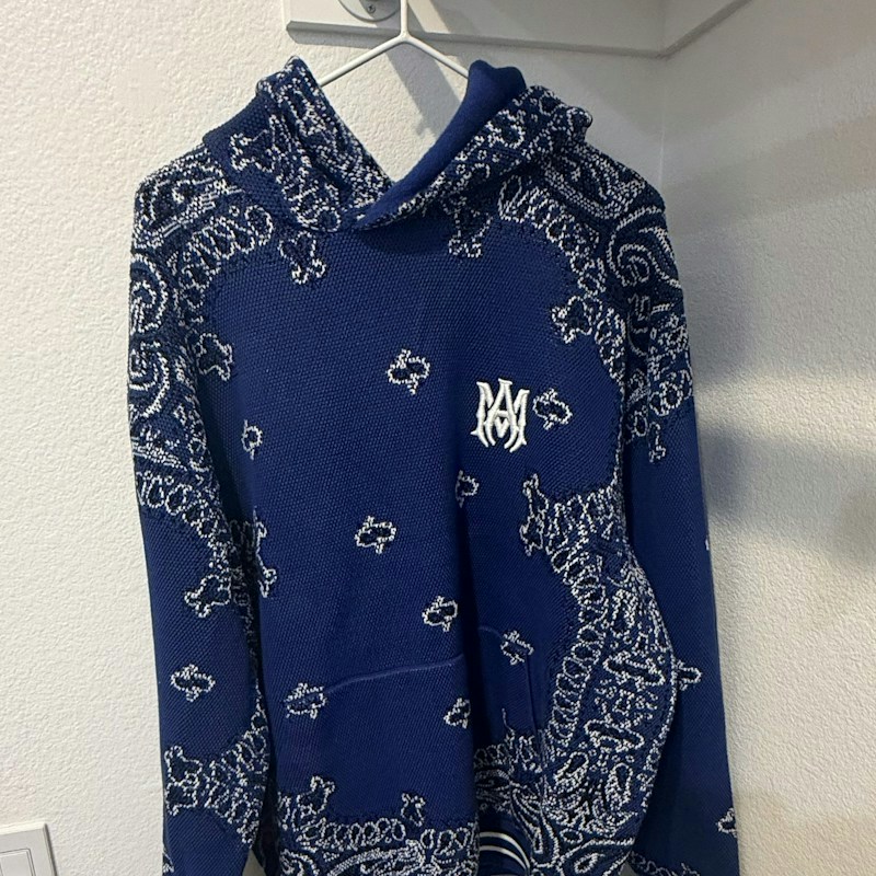 Amiri Bandana Knit Hoodie Blue