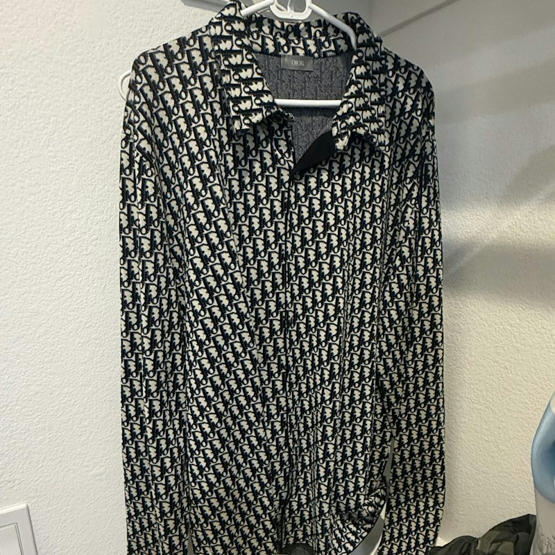 Dior Oblique Long-Sleeve Knit Shirt Blue