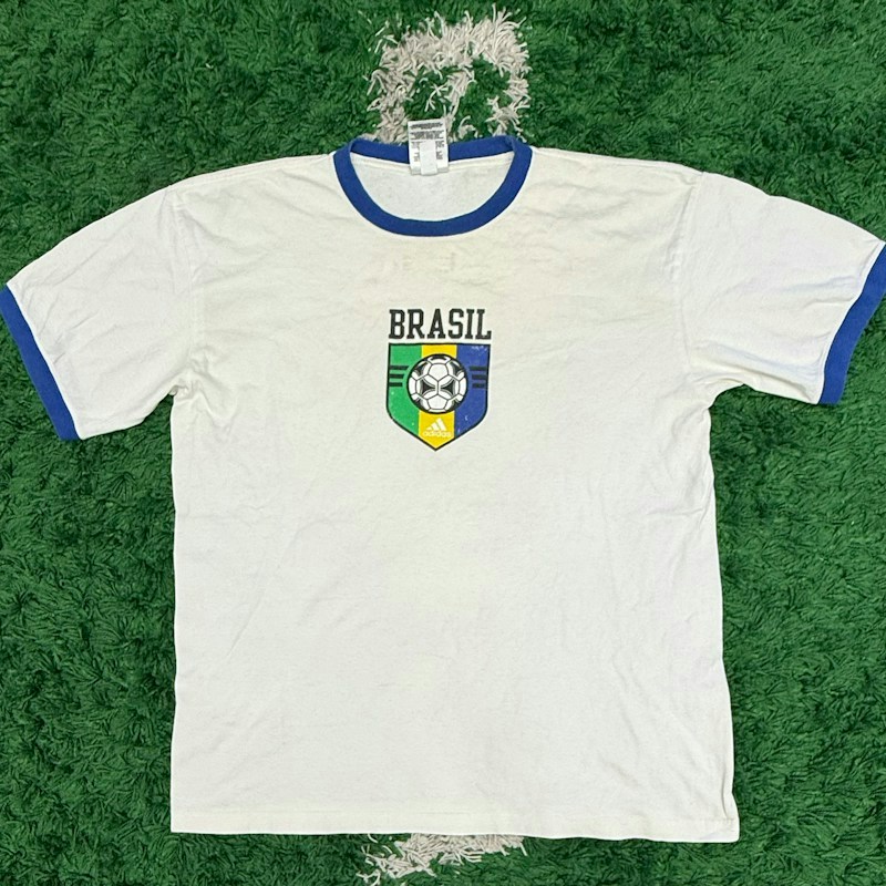 Adidas Brasil Soccer Ringer T-Shirt White Blue