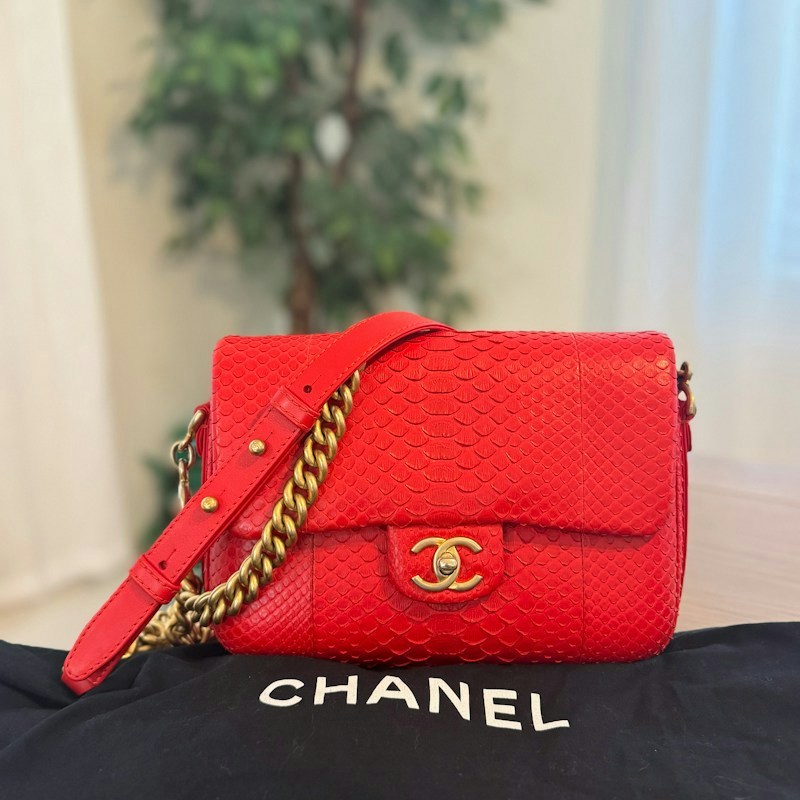 Chanel Exotic Python Flap Bag Red