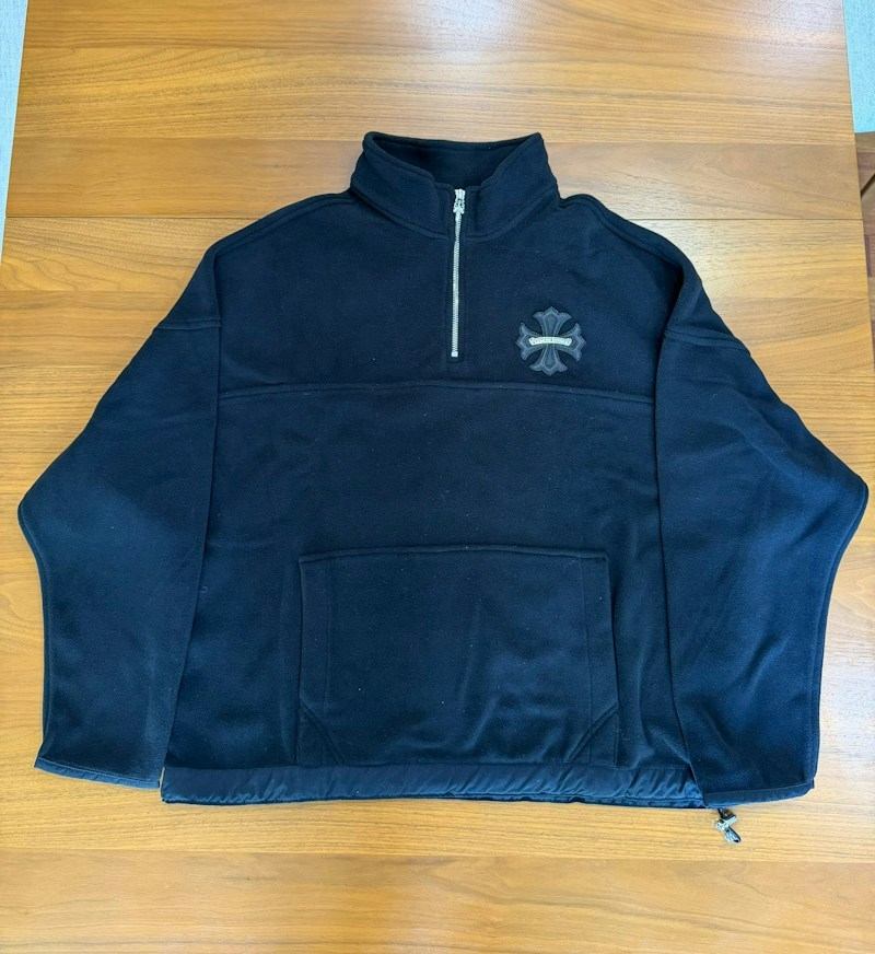 Chrome Hearts Fleece Sweatshirt Half Zip Leather Cross Patch