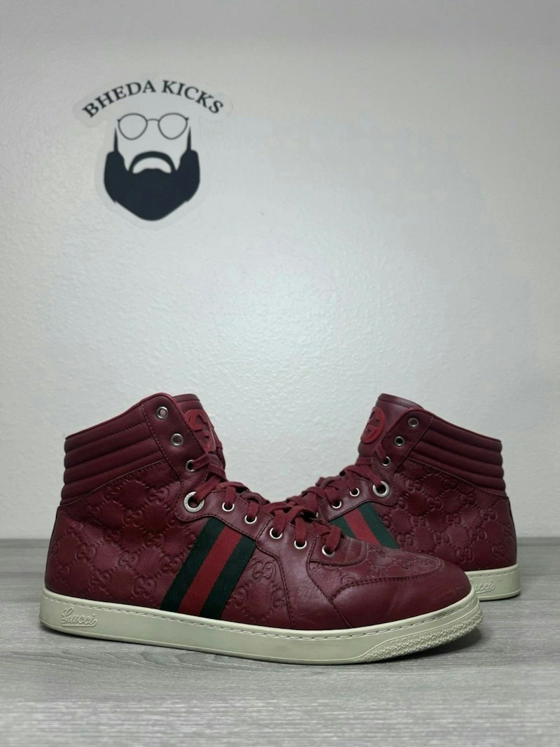 Gucci Guccissima Web Leather High Top Red
