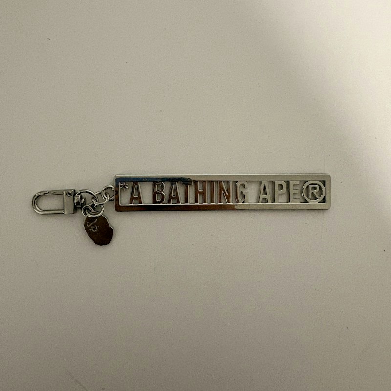 A Bathing Ape Metal Logo Keychain Silver