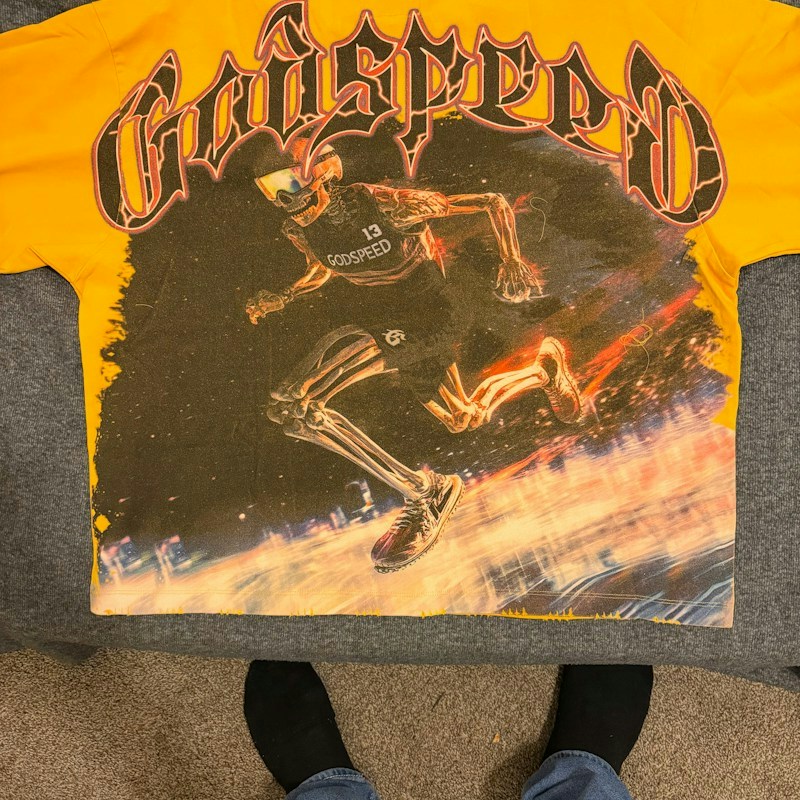 Godspeed Skeleton Graphic T-Shirt Yellow