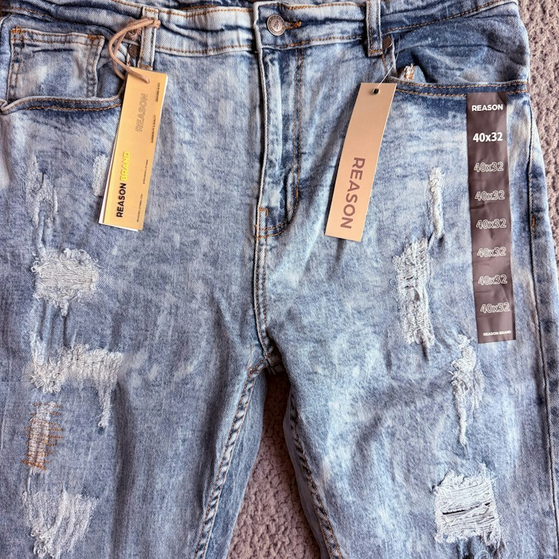 Reason Skinny Fit Distressed Acid Wash Jeans Light Blue