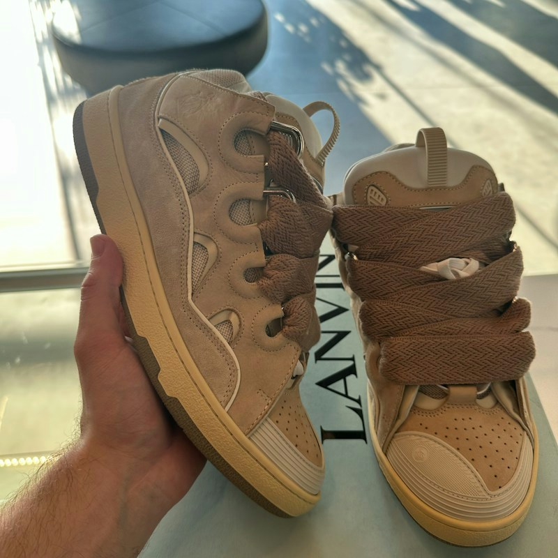 Lanvin Leather Curb Sneakers Natural