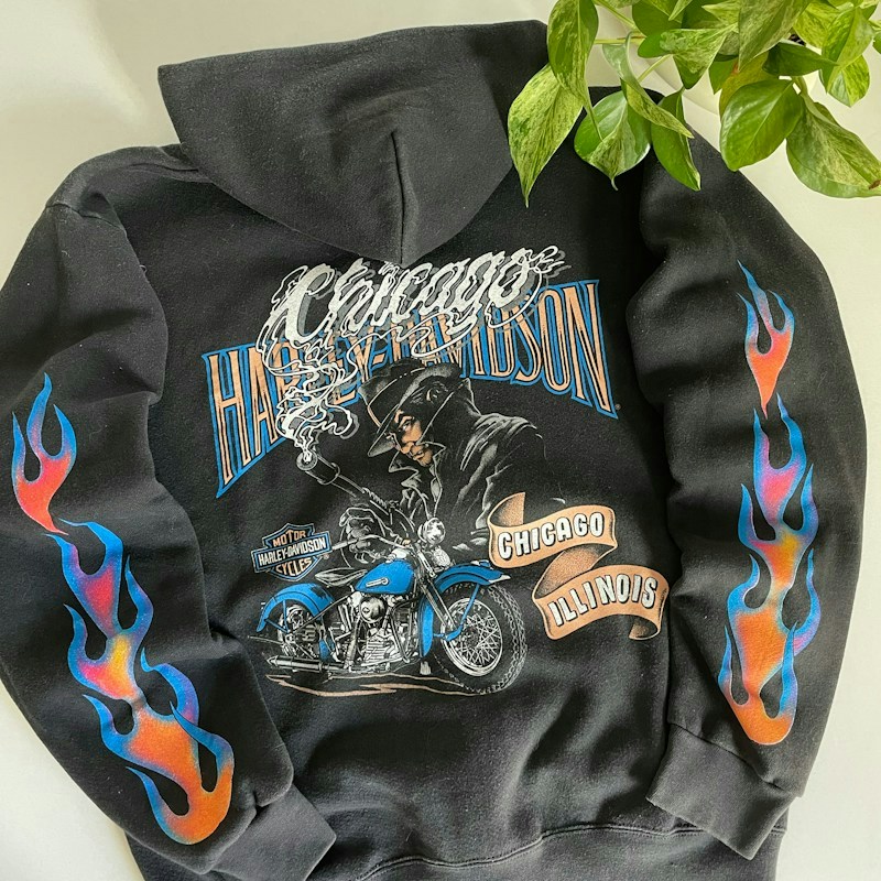 Harley-Davidson 2001 Chicago Flame Zip Up Hooded Sweatshirt Black