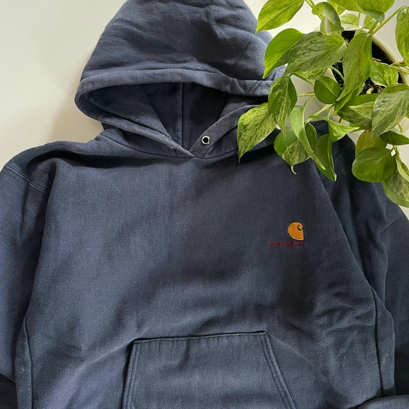 90s Carhartt Reverse Weave Hooded Sweatshirt Navy Blue