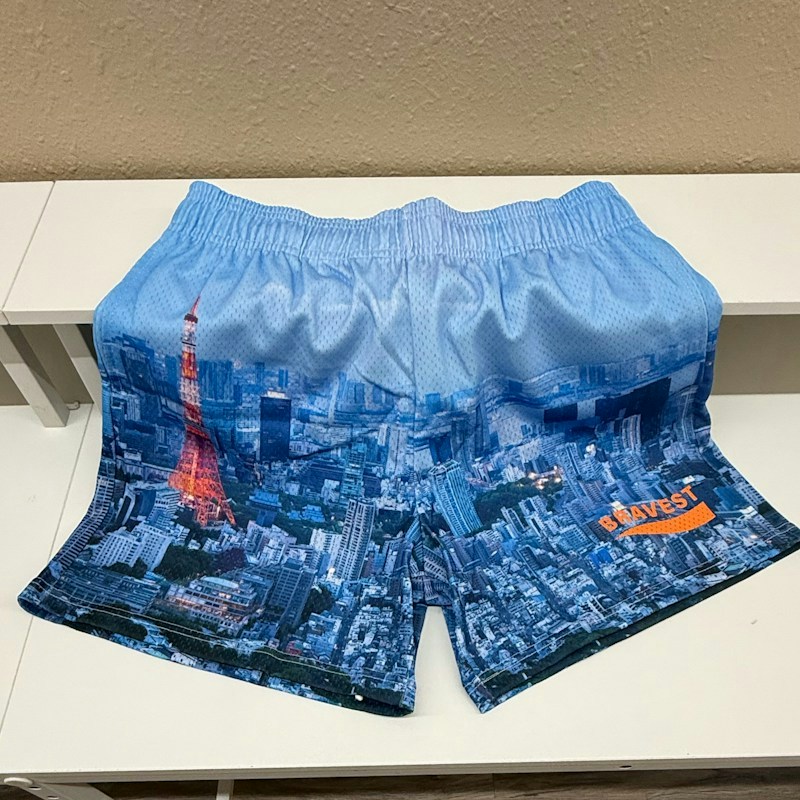 Bravest Studios Tokyo City Skyline Mesh Shorts Blue