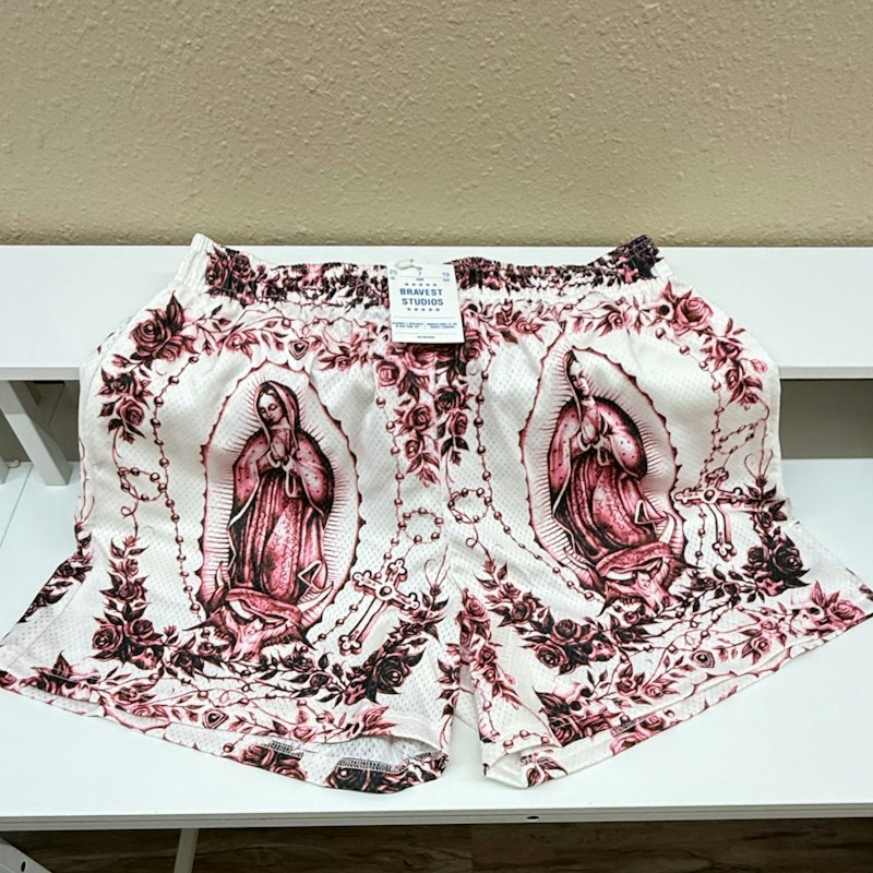 Bravest Studios Our Lady of Guadalupe Mesh Shorts Pink