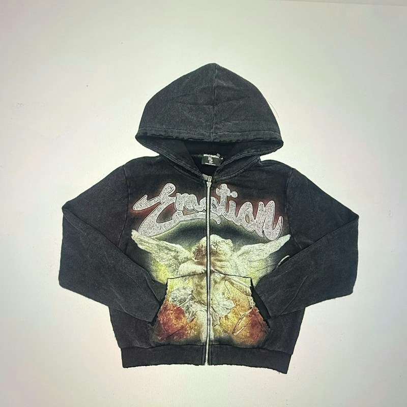 Emotion Full Zip Rhinestone Hoodie Black