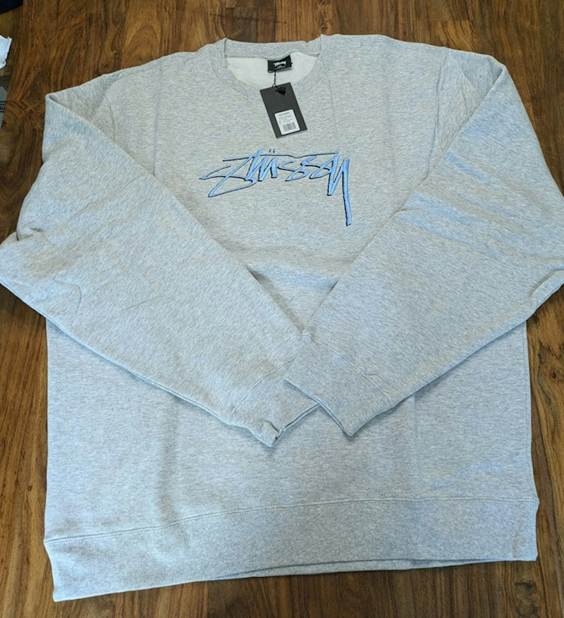 Stussy Smooth Stock Embroidered Crew Ash Heather Grey