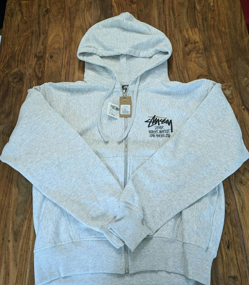 Stussy Dover Street Market Los Angeles Full Zip Hoodie Grey