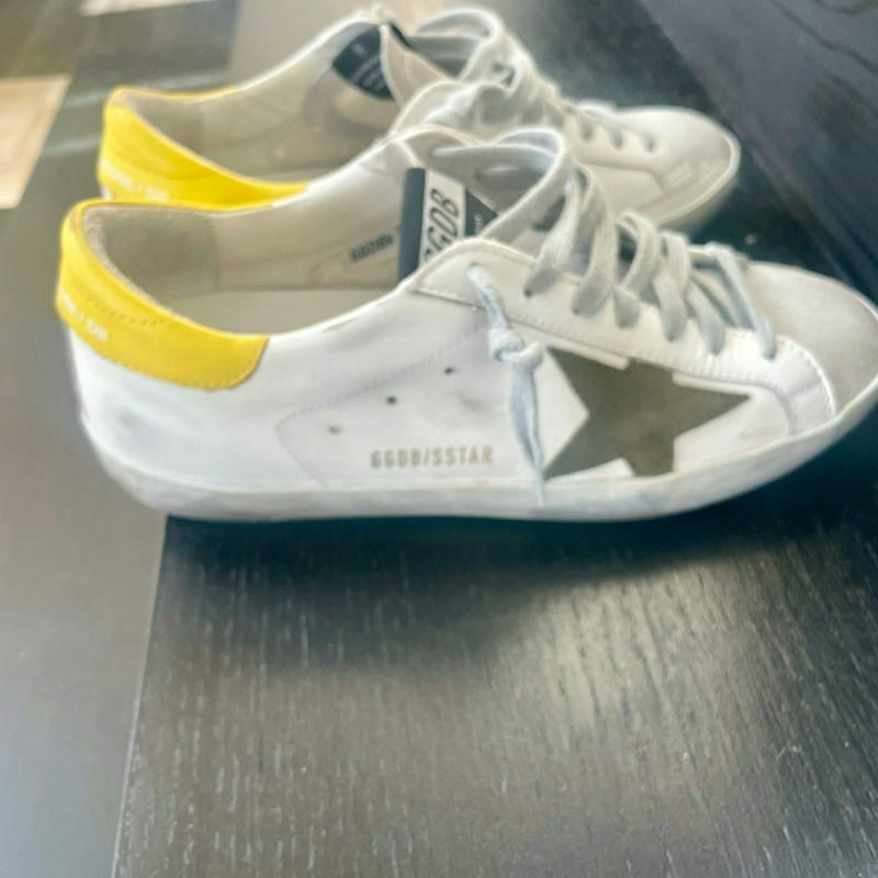 Golden Goose Superstar White Leather Olive Suede Yellow