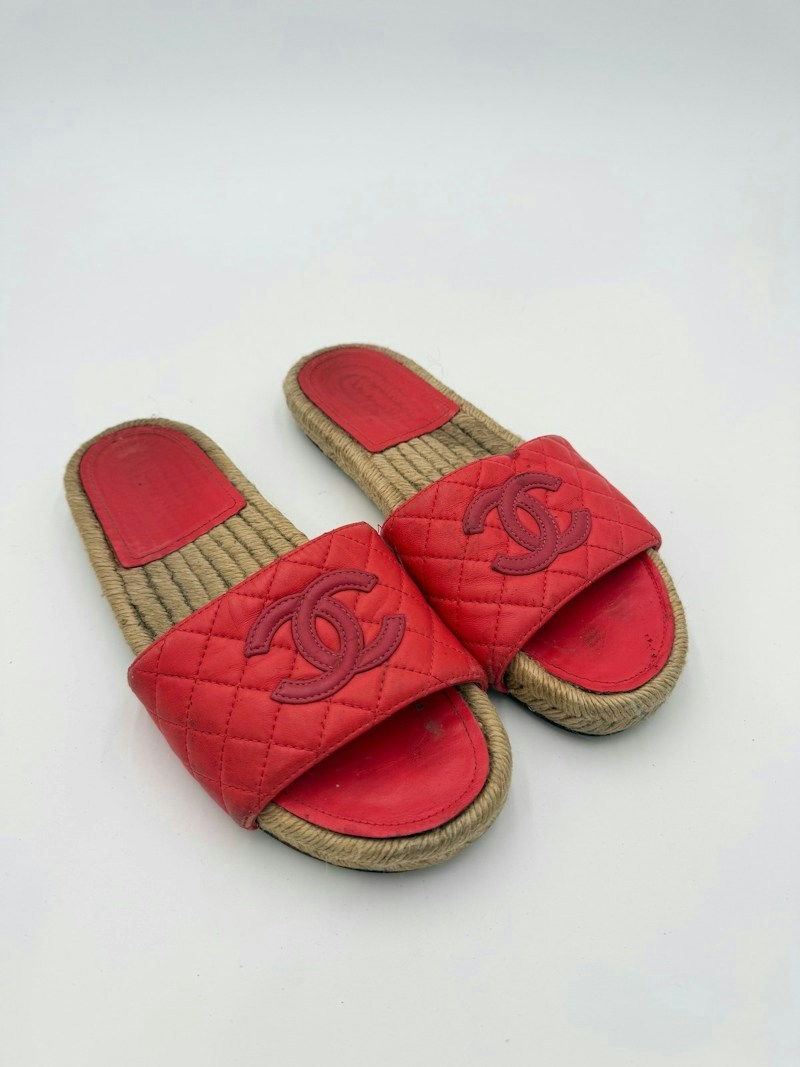 Chanel Espadrille Slide Sandals Red (Women's)