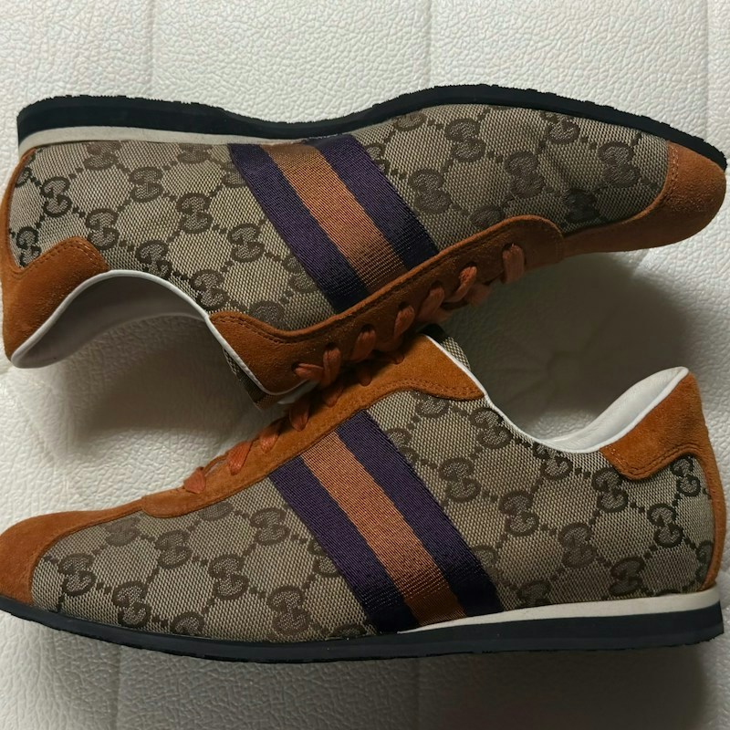 Gucci GG Monogram Canvas Suede Beige Orange