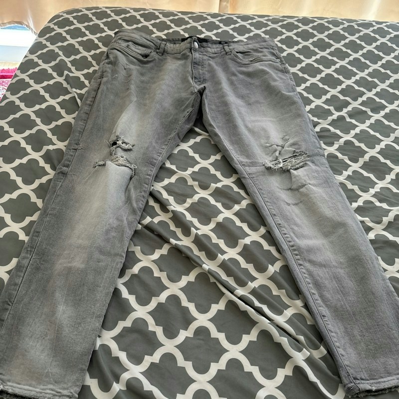 Distressed Gray Denim Jeans