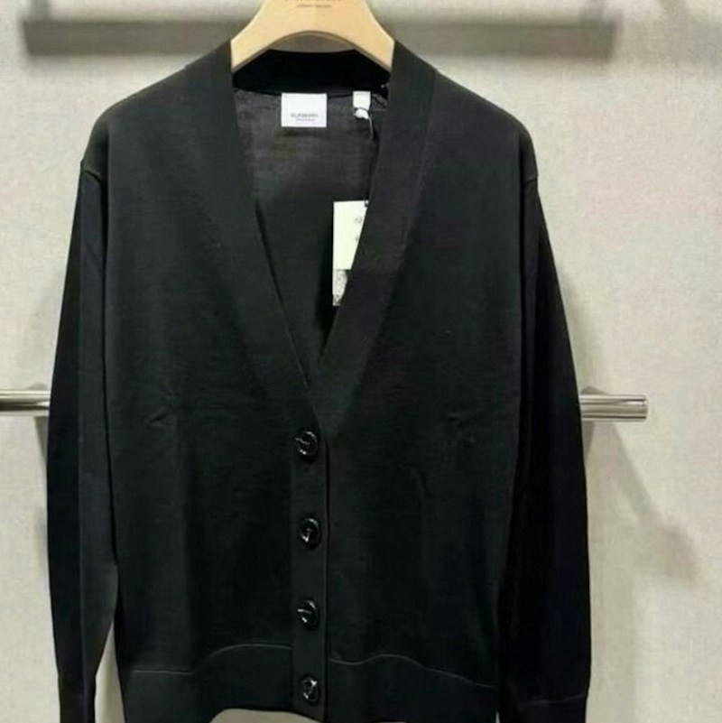 Burberry Icon Stripe Detail Merino Wool Cardigan Black