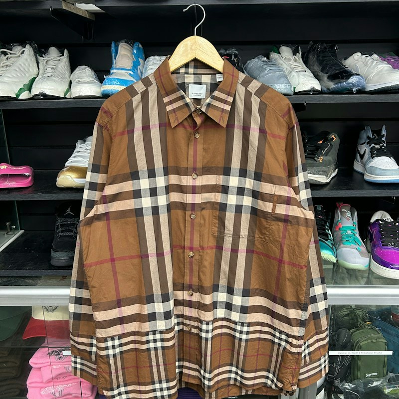 Burberry Check Cotton Long Sleeve Shirt Brown