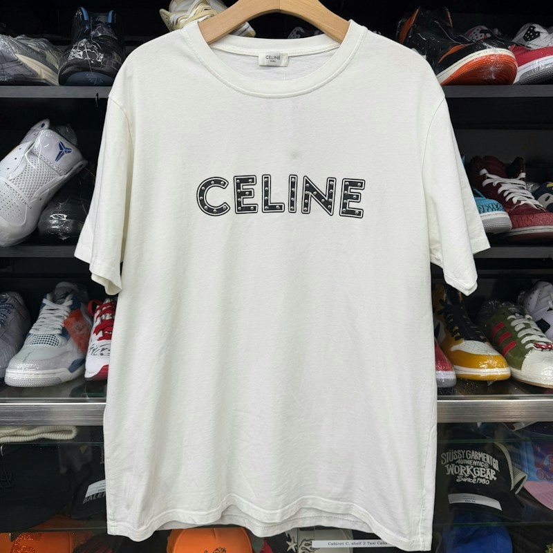 Celine Studded Logo T-Shirt Off White