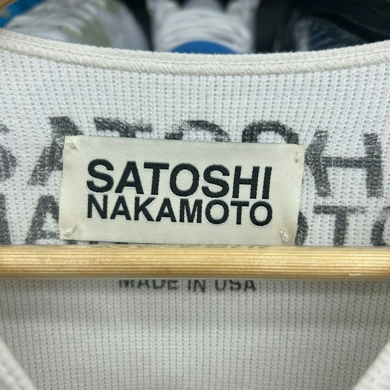Satoshi Nakamoto Long Sleeve Thermal Waffle Shirt White