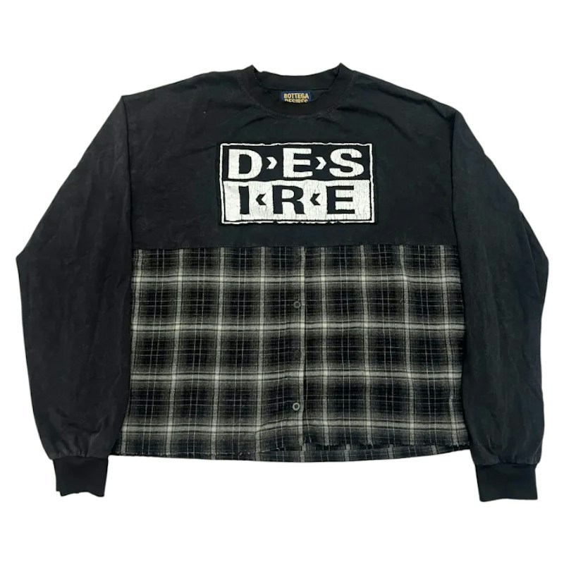 Bottega Desires Long Sleeve Plaid Patchwork Shirt Black
