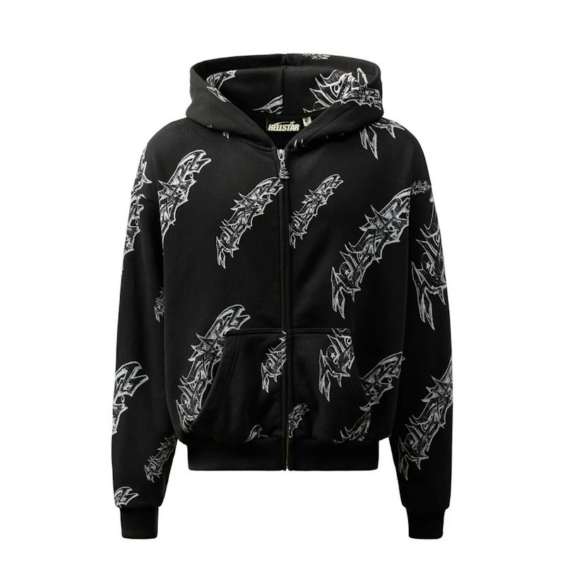 Hellstar All Over Print Zip Up Hoodie Black