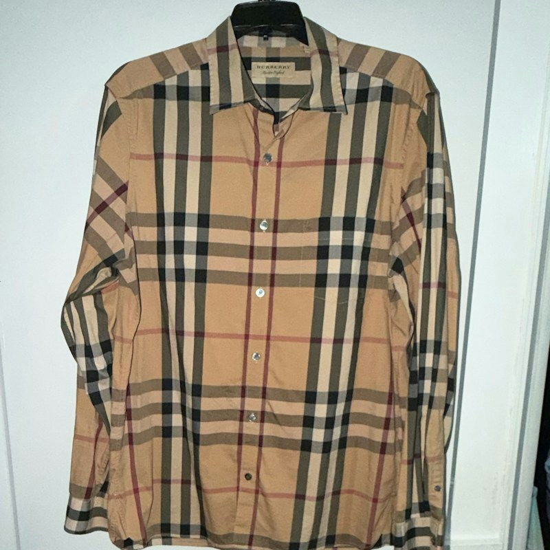 Burberry London Check Long Sleeve Stretch Button-Down Shirt Brown