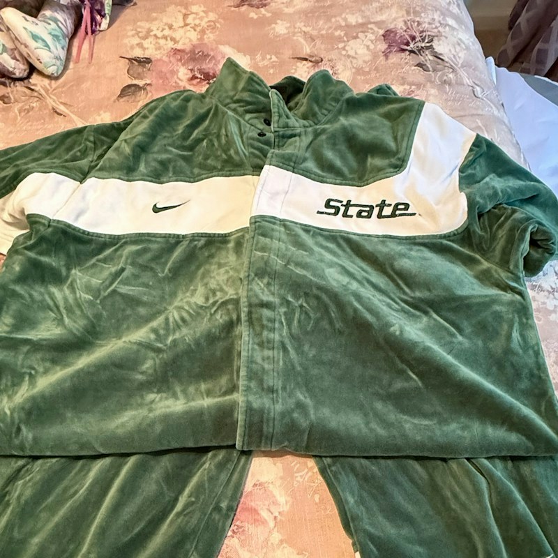 Nike State Velour Warmup Tracksuit Green White