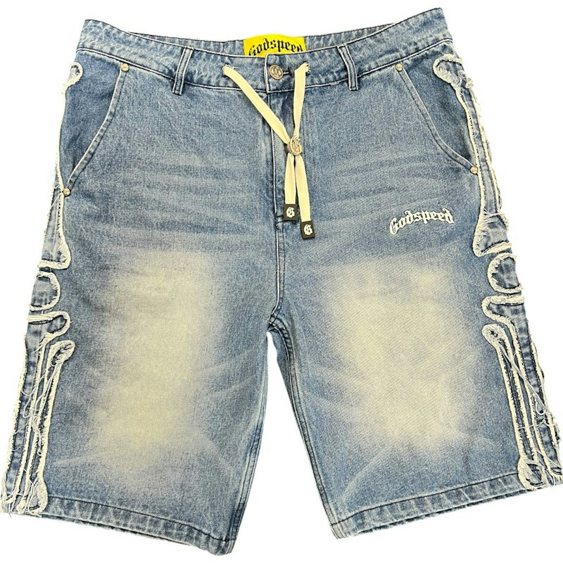 Godspeed Femur Frayed Denim Shorts Blue