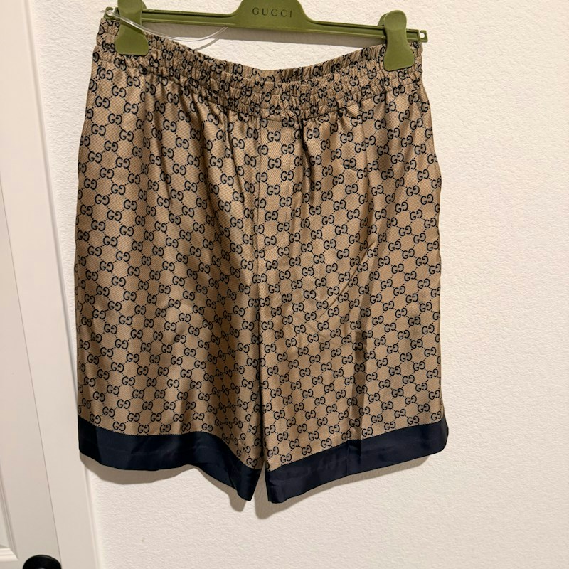 Gucci GG Monogram Silk Shorts Beige
