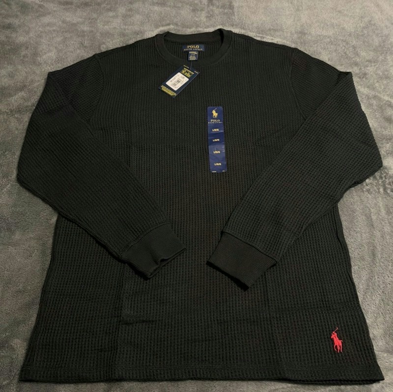Polo Ralph Lauren Waffle Knit Long Sleeve Shirt Black