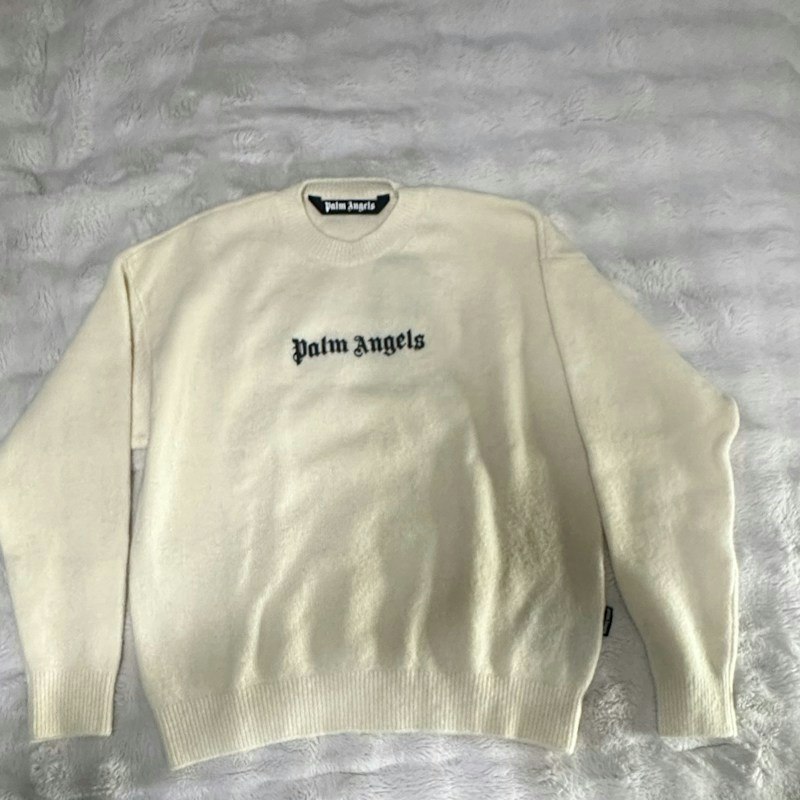 Palm Angels Logo Knit Sweater Off White Black